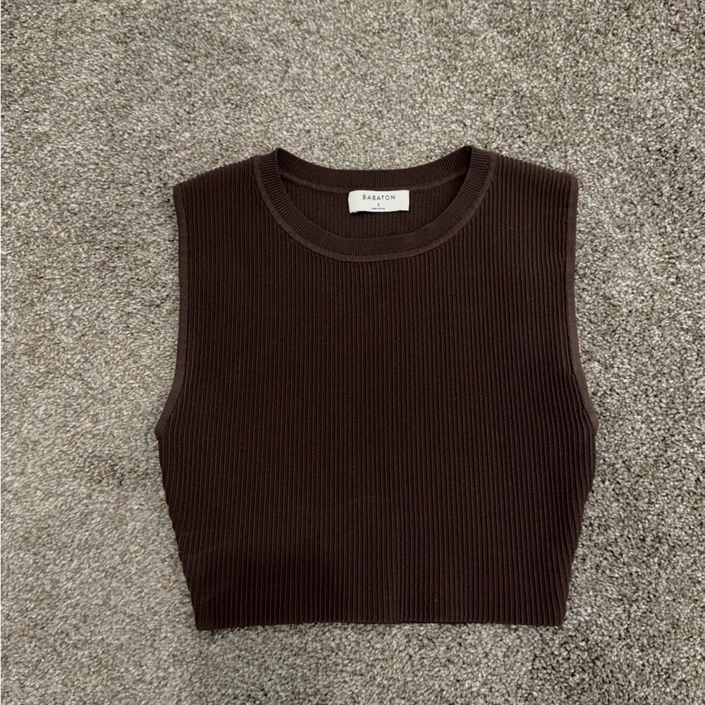 Babaton Dark Brown Ribbed Crop Top
